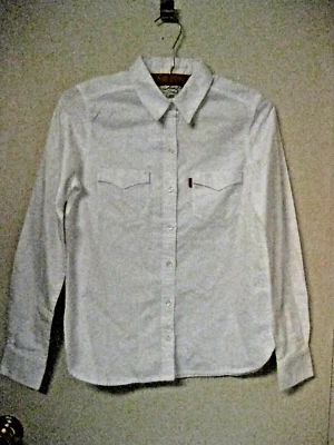 Женская тяжелая джинсовая хлопковая саржевая белая западная рубашка Levi размер XS с длинным рукавом - Изображение 1 из 4