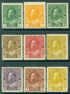 EDW1949VERKAUF: KANADA 1911-23 Scott #104-12 fein - sehr fein, neuwertig OG. Katalog $ 480 - Bild 1 von 2