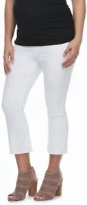 NEW AGlow Maternity Capri Jeans White Pants Cropped Flare Full Panel Size 10 12 - Picture 1 of 23