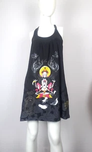 Ed Hardy schwarzes Tattoo Grafik Kleid Damen S Pailletten ärmellos Strand Festival - Bild 1 von 10