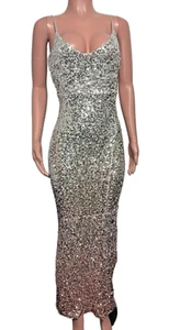 Windsor S Ombre Silver pink Sequin Long Evening Gown Party Formal Prom Dress - Picture 1 of 4