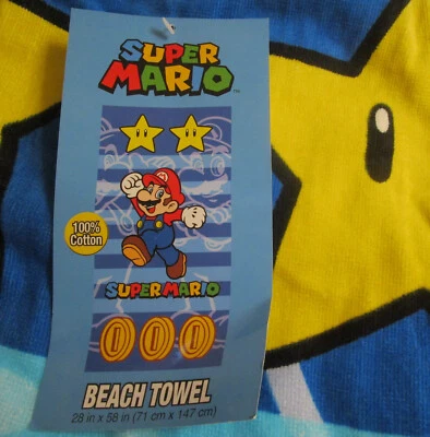 Новый с Ярлыками РЕДКАЯ Super Mario Beach полотенце 28 X 58 Mario прыжки звезды и монеты - Изображение 1 из 4