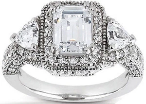 1,27 ct Halbfassung für Smaragd, Rund & Billion Diamant 14k Weißgold Ring - Bild 1 von 6