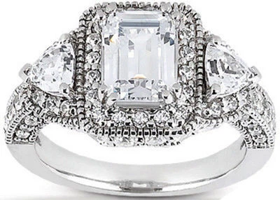1.27 ct semi-mount for Emerald, Round & Trillion Diamond 14k White Gold Ring - Image 1 of 4