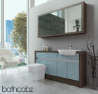 BATHROOM FITTED FURNITURE DUCK EGG BLUE GLOSS/MALI WENGE 1500MM S1 WITH WALL UNI