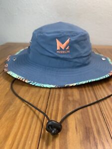 Mission Cooling Boonie Bucket Hat Wet To Cool UPF 50 One Size Blue Sea Palm