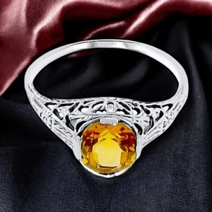 ANTIQUE STYLE 925 STERLING SILVER 1 CT LAB CREATED CITRINE FILIGREE RING #004 - Picture 1 of 3