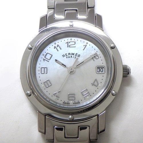 HERMÈS Orologio HERMES Clipper CL4.210 Conchiglia Bianca Bracciale H Link Acciaio Inox Quarzo