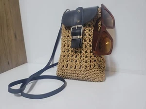 rustic bohemian straw bag, authentic crossbody bag, leather flap daily mini bag, - Picture 1 of 17