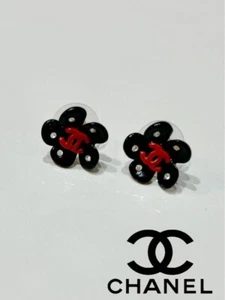Chanel Camellia Earrings Rhinestone Coco Mark Logo Black No box #33 - Picture 1 of 10