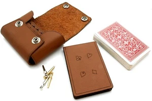 Brown Leather travel cribbage set, British made - Picture 1 of 4