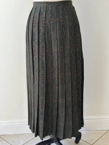Vintage Calvin Klein Brown Long Paisley Pleated Skirt Union Made Size 4 - Picture 1 of 9