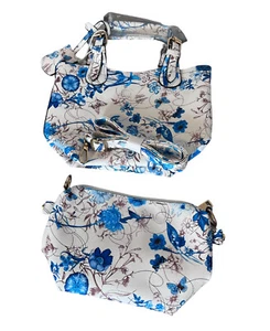 Crossbody, Mini Tote Handbag (Blue And White) 2 In 1 - Picture 1 of 7
