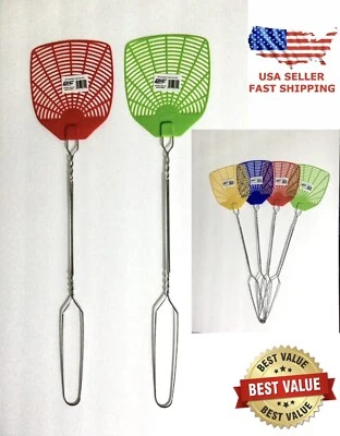2 PC PIC BRAND 20” LENGTH 5” X 5” FACE WIRE HANDLE FLY SWATTERS 4 ASSORTED COLOR - Image 1 of 4