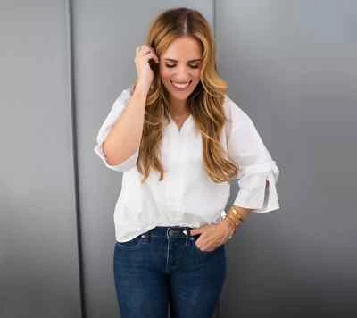 Top Rachel Hollis Ltd. Tejido con Detalle de Manga, Elegante Blusa, Blanco Reg 12 Foto 1 de 4
