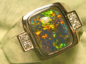 Mens Opal Ring Sterling Silver Natural Opal Triplet 10 x 8m Rectangleitem 170343 - Bild 1 von 5