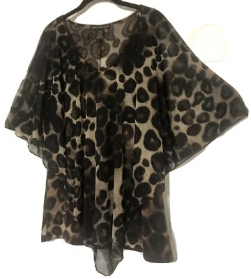 Túnica Suzie In The City con estampado animal talla L superposición transparente sin mangas negra marrón Foto 1 de 4