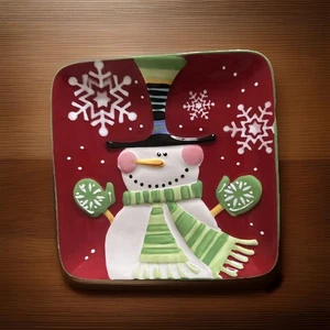 Pier One Imports Snowman Square Snack Plate Seasonal Holiday Christmas Decor - Picture 1 of 10
