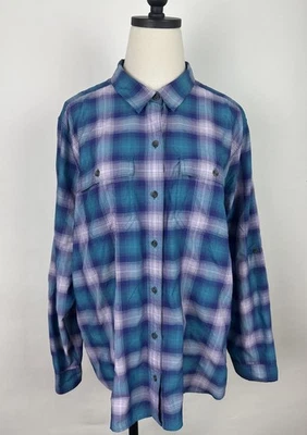 Eddie Bauer Travel Shirt Womens 2XL Purple Teal Shadow Plaid Lightweight Hiking - Image 1 of 4