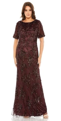 Mac Duggal 5941 Size 16W Mahogany Red Puff Sleeve Embellished Formal Gown $598 - Image 1 of 4