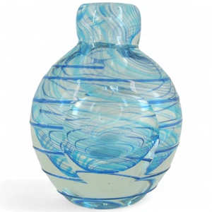 Vaso fermacarte da scrivania vetro artistico soffiato a mano vorticoso blu bianco trasparente - Foto 1 di 6