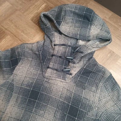 Pulôver North Face Crescent com capuz feminino S lã azul cinza xadrez logotipo - Imagem 1 de 4