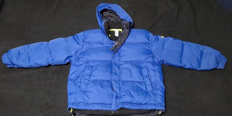 GAP Puffer Jacket Coat Youth Size 7-8 7 8 Hooded Fleece Interior Blue Black - Image 1 of 4