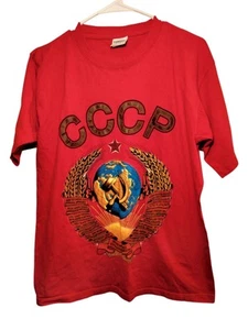 Rare Vintage 90s CCCP Soviet Union Shirt Size XL T-Shirt Russian Anthem On Back - Bild 1 von 3
