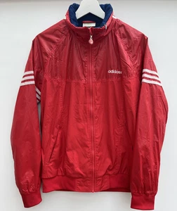 Adidas Neo Windbreaker Jacket Red Retro Full Zip Mens Small S - Picture 1 of 10