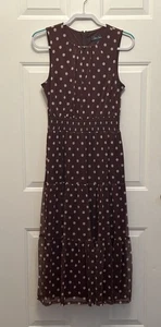 2025 Jessica Howard Sleeveless Brown Polka Dot Mesh Midi Dress W/Pockets, Size 8 - Picture 1 of 9
