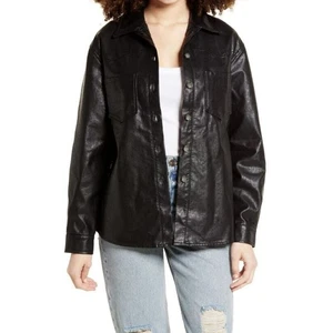 Ten Sixty Sherman Women's Faux Leather Shirt Jacket in Black Large MSRP $69 - Picture 1 of 10