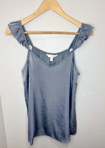 Camicia donna Lauren Conrad media raso blu con spalline increspate top cottage core - Foto 1 di 4