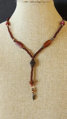 Collar Robert Rosa Tono Dorado Con Marrones 15" A 17" Colgante 3.09" Muy Bonito  Foto 1 de 4