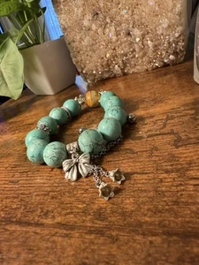 Desert Bloom – Howlite & Bumblebee Jasper Charm Bracelet. Handcrafted - Picture 1 of 3