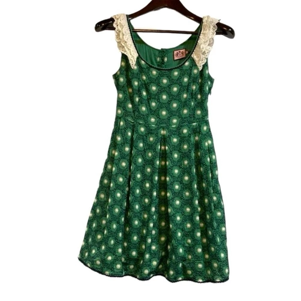 Vestido Juicy Couture Verde Floral Encaje Cuello Botón Delantero Talla 2 Día de San Patricio Foto 1 de 4