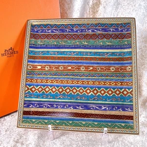 Hermes Paris Bandeja Cheval d'Orient Plato Cuadrado 22 cm Vajilla Porcelana con Estuche - Imagen 1 de 14
