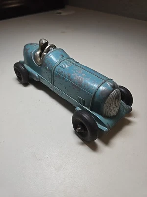 Hubley Kiddie Toy 457 Racer #5 Car Blue 7" Long 3" Wide Rubber Tires  - Image 1 of 4