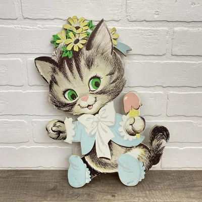 De colección 1965 Dolly Toy Co Gatito Gato con Flores de Helado Pin Ups Arte de Pared Decoración Foto 1 de 4