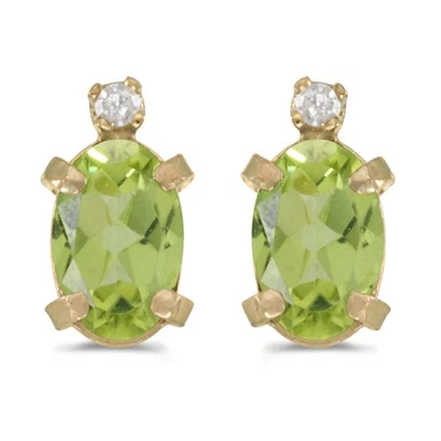 LXR 14k Gelbgold Oval Peridot und Diamant Ohrringe 0.8 ct - Bild 1 von 2