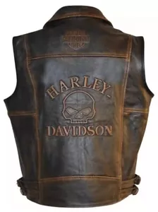 Chaleco de cuero genuino Harley Davidson para hombre motocicleta nudillo envejecido motociclista - Imagen 1 de 8