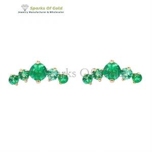 Pendientes Escaladores Esmeralda Oro Amarillo 14k Hechos a Mano Joyería Fina Regalo Cumpleaños - Imagen 1 de 3