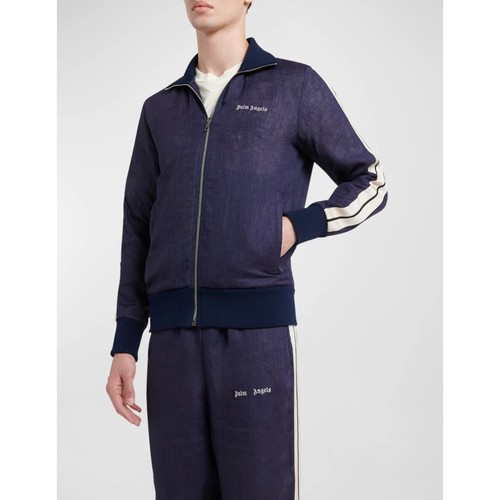 PALM ANGELS Giacca classica in lino con logo blu navy