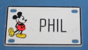 VINTAGE Walt Disney Prod. Mickey Mouse Phil Plastic Name License Plate - Picture 1 of 1