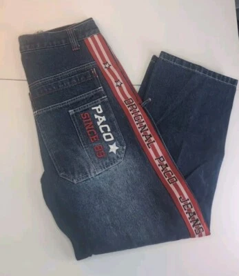 Pantalones de mezclilla Paco vintage para hombre 32x32 bordados holgados sueltos patinador Y2K años 90 usados en excelente estado J0 Foto 1 de 4