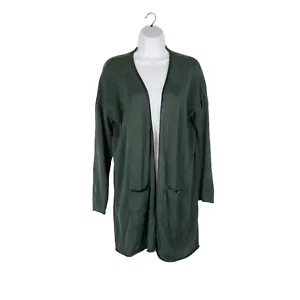 Eileen Fisher Duster Cardigan Olive Green Linen Cotton Open Front Size Medium - Picture 1 of 5