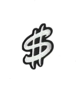 White Dollar Sign Iron on Embroidered Patch Fabric Badge Symbol 5cm x 4cm - Foto 1 di 1
