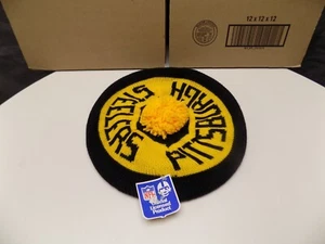 Vintage 1980er Pittsburgh Steelers Strick Cabbie Bommel Mütze mit Krempe schwarz & gelb USA - Bild 1 von 6