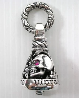 DIAMOND RUBY SKULL BELL 925 STERLING SILVER PENDANT FOR CHAIN NEW MENS GOTHIC - Image 1 of 4
