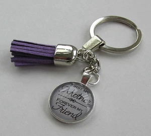 Handmade Glass Print 'First My Mother & Forever My Friend' Charm Chain Keyring - Picture 1 of 6
