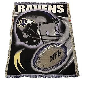 VTG USA Made Baltimore Ravens NFL Tapestry Woven Throw Blanket with Fringe 56x45